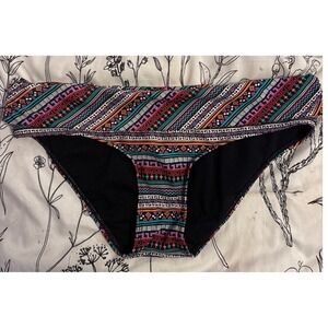 Kirra Aztec Print Foldover‎ Low Rise Bikini Bottom, Size Medium